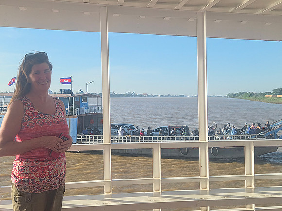 Ferry across the Mekong river Cambodia
