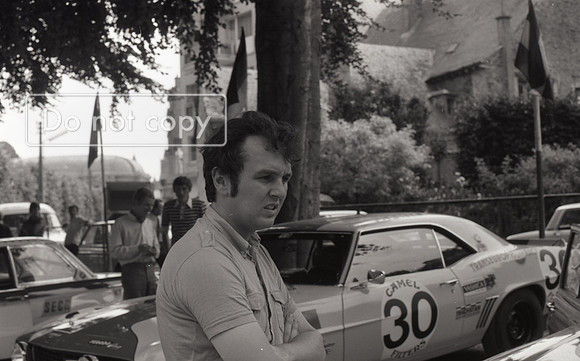Gerry Birrell Works Ford Capri Driver at Scrutineering 1971